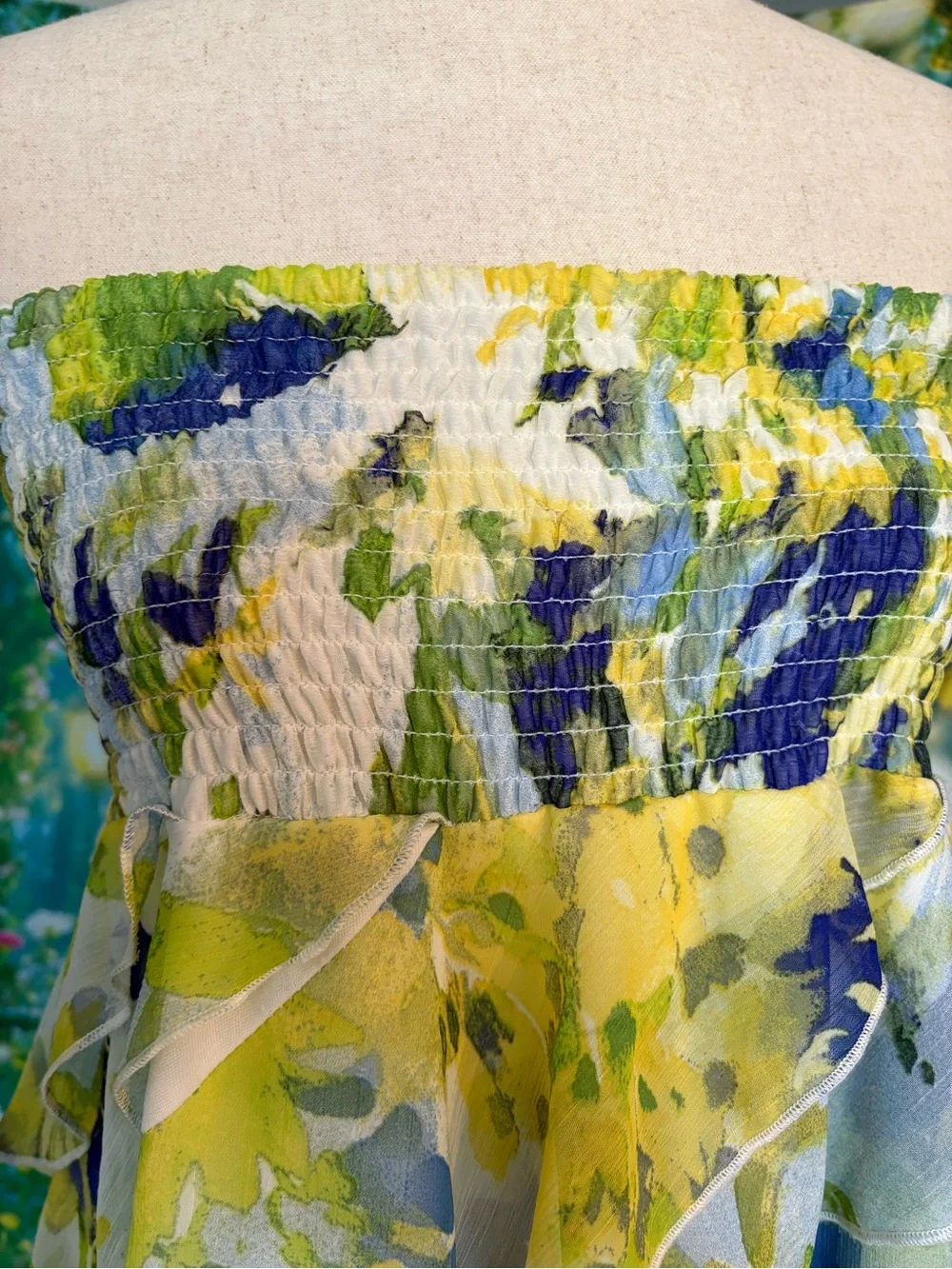 Coco Bianco Yellow, Blue & Green Floral Ruffled Midi Skirt - Picture 3 of 12